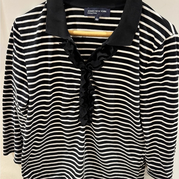 Jones New York Black and White Striped Blouse - Picture 1 of 1